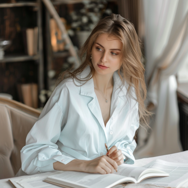 Itinai.com russian woman in white and light blue clothes is s cf823bb9 5457 42a4 886f 05e7a987c154 2