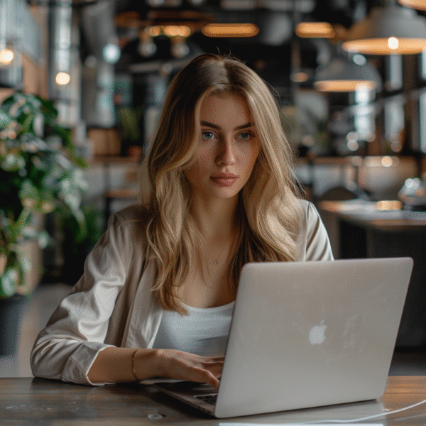 Itinai.com a beautiful girl sits at a laptop and looks at the 127e2506 ce29 4050 9a81 28146a500a91 1