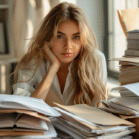 Itinai.com beautiful russian woman with a lot of documents on 5159a3cd ddc9 4c4d 892a 4c6bc728c691 0